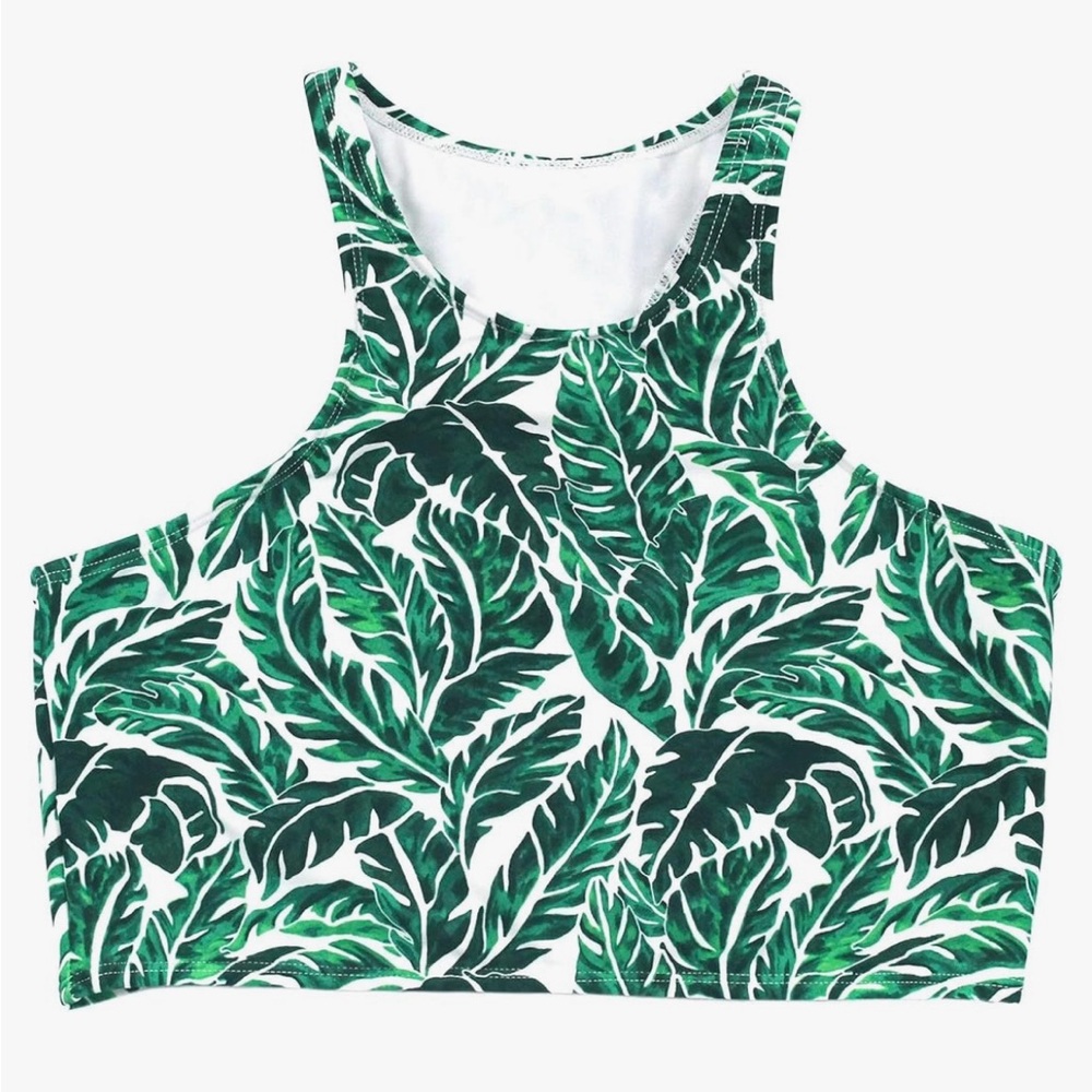 Swim Zip NWT Green Leaf Print bathing suit top size medium